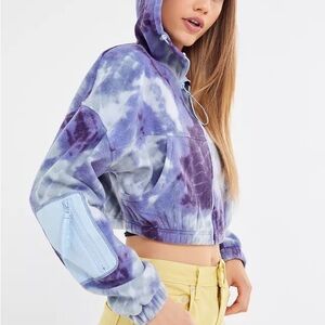 Urban Outfitters blue purple white tie dye fleece cropped zip up hoodie